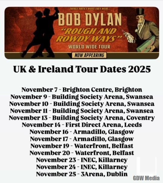 Bob Dylan performing live on stage during his 2025 UK Tour